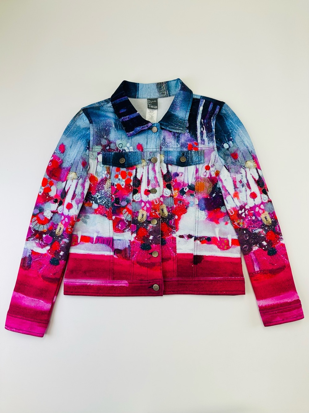 Dolcezza Simply Art Stretch Jean Jacket Abstract Print Medium Artsy